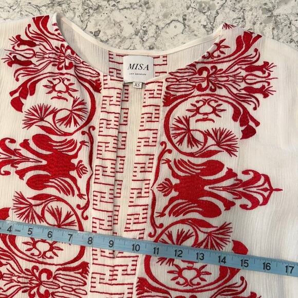 MISA Los Angeles Seva Tunic Dress Kaftan Size XS 0 2 Red White Embroidered NWOT - Picture 10 of 16